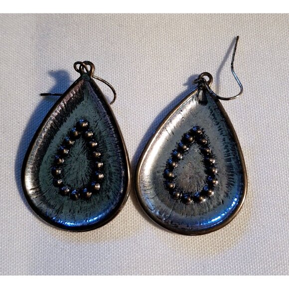 Teardrop Earrings With Pastel Stones & Rhinestones Boho Chic Design 2 Inches Met - Picture 4 of 4